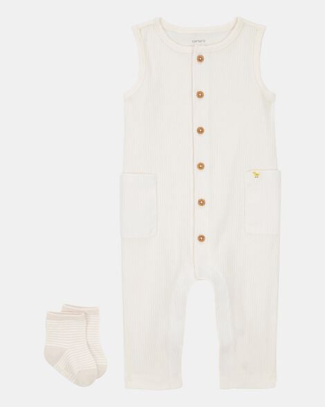 baby 2-piece jumpsuit & sock set - ivory