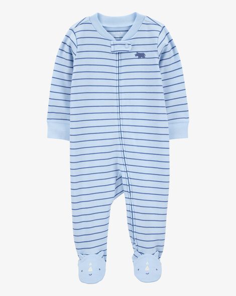  Product image 1 of Baby Rhino Striped 2-Way Zip Cotton Sleep & Play Pajamas - Blue