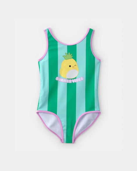 girls 'summer vibes' squishmallow 1-piece swimsuit - green/blue