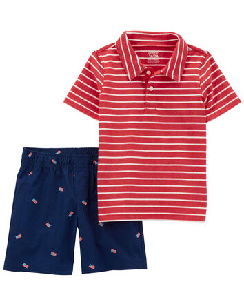 Toddler 2-Piece Striped Polo Shirt & Short Set