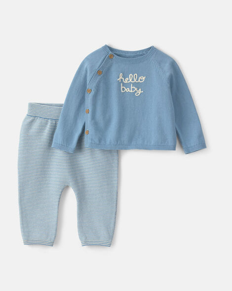 baby boy 2-piece 'hello baby' long-sleeve top & pant set - blue