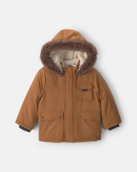 toddler boy hooded heavyweight winter jacket - brown