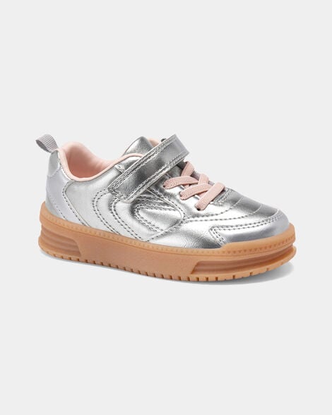 toddler girl athletic sneakers - silver/brown