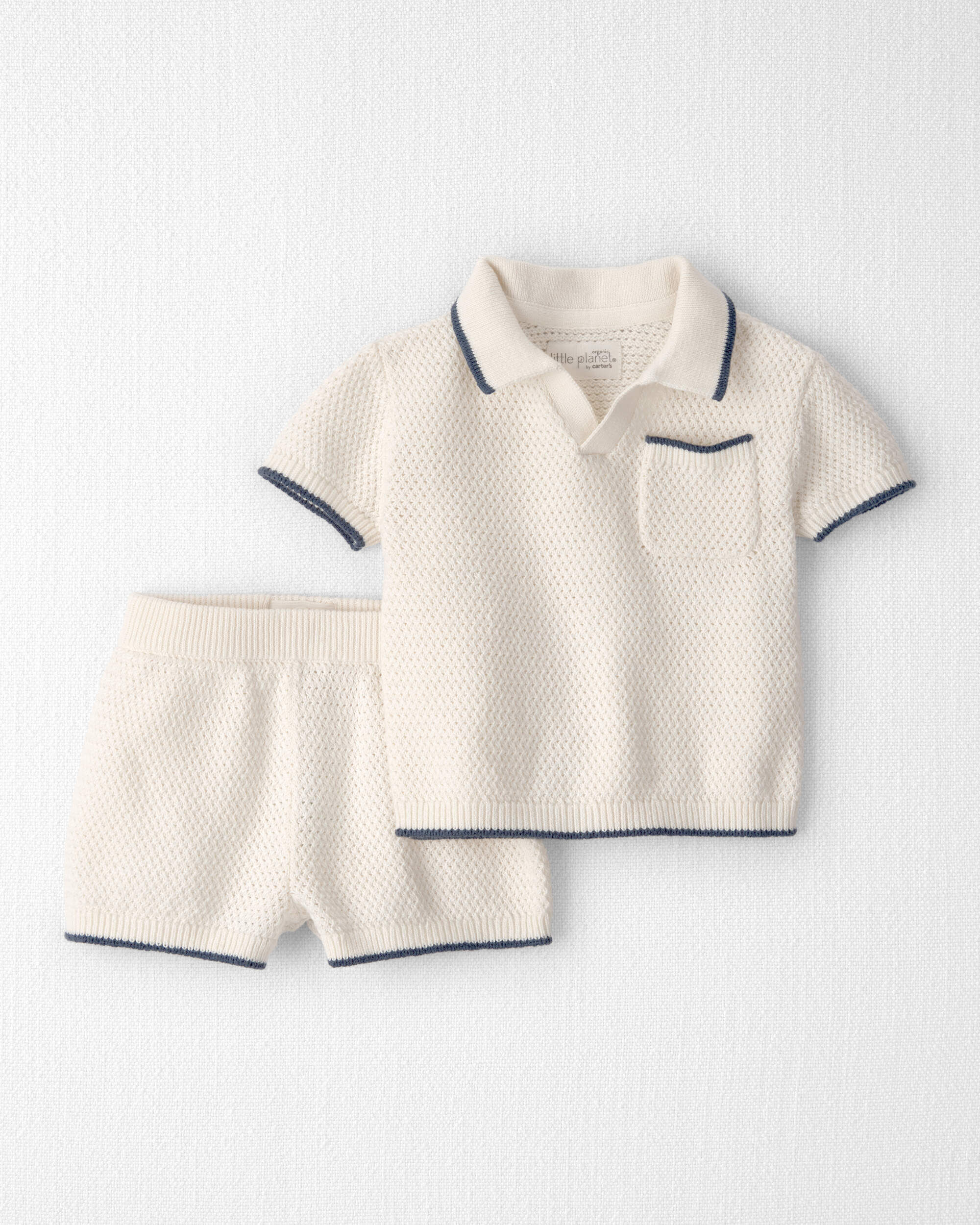 Little Planet Baby Boy 2-Piece Organic Cotton Knit Top Short Set 12M Cream 26$