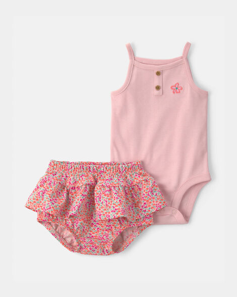 baby girl 2-piece floral sleeveless top & short set - pink