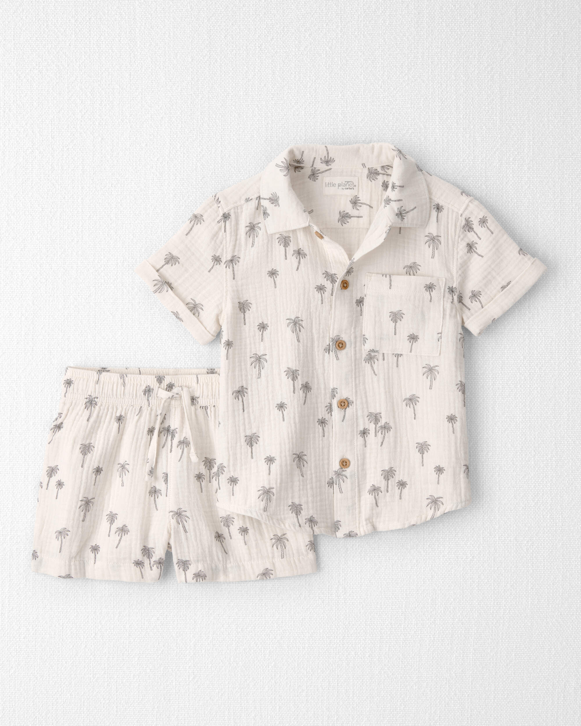 Little Planet Toddler Boy 2-Piece Organic Cotton Gauze Top Short Set in Palm Trees 2T Palm Trees 24$