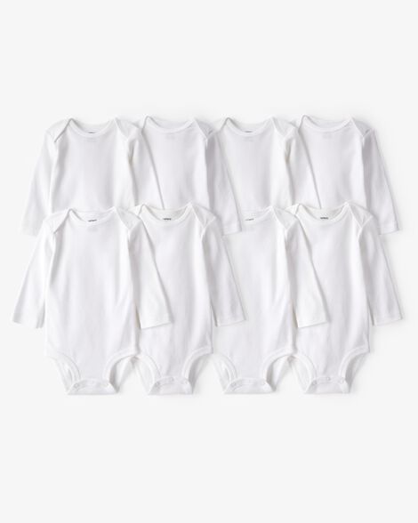  Product image 1 of Baby 8-Pack Long Sleeve Cotton Bodysuits - White