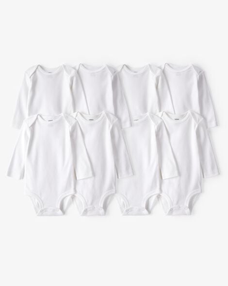 Product image 1 of Baby 8-Pack Long Sleeve Cotton Bodysuits - White