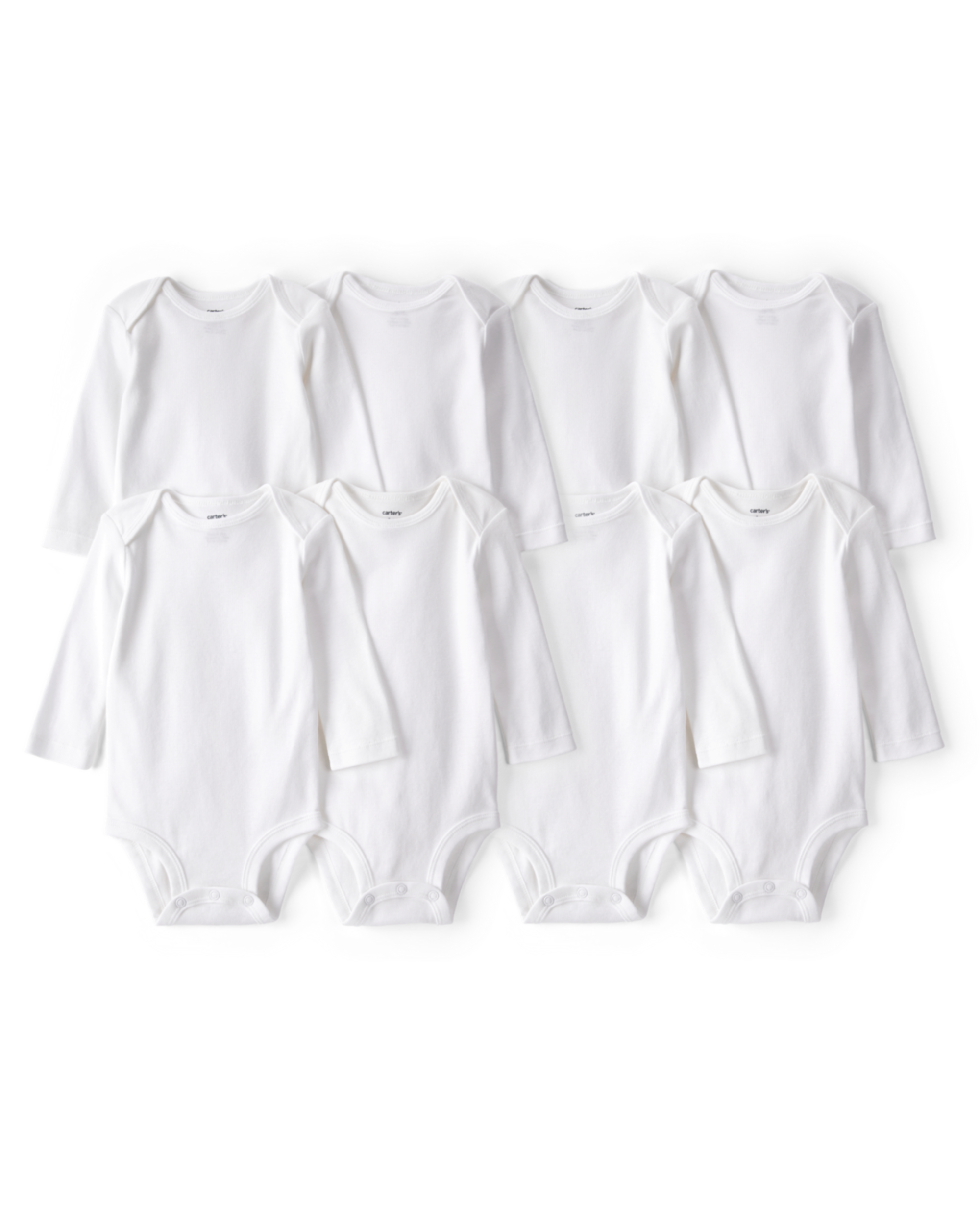 Baby 8-Pack Long Sleeve Cotton Bodysuits - White