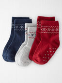 Multi - Toddler 3-Pack No-Slip Holiday Socks Made with Organic Cotton, Selected