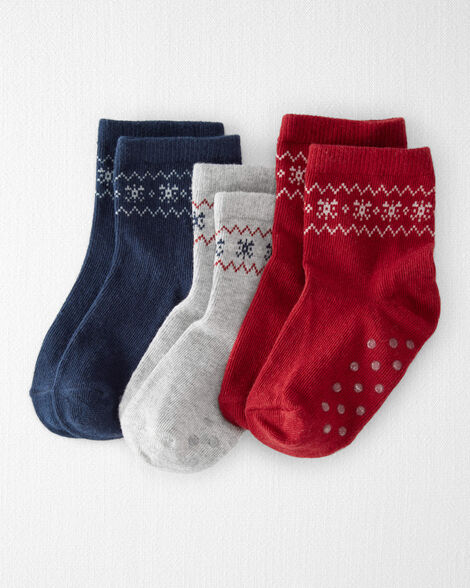 Product image 1 of Toddler 3-Pack No-Slip Holiday Socks Made with Organic Cotton