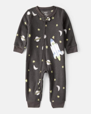 Toddler Boy Firetruck Print Loose Fit Long-Sleeve 2-Way Zip Pajamas - Blue
