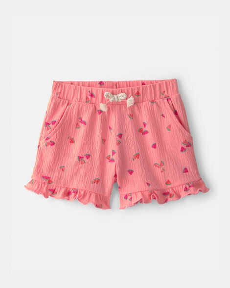 toddler girl ruffle-trim watermelon shorts - pink