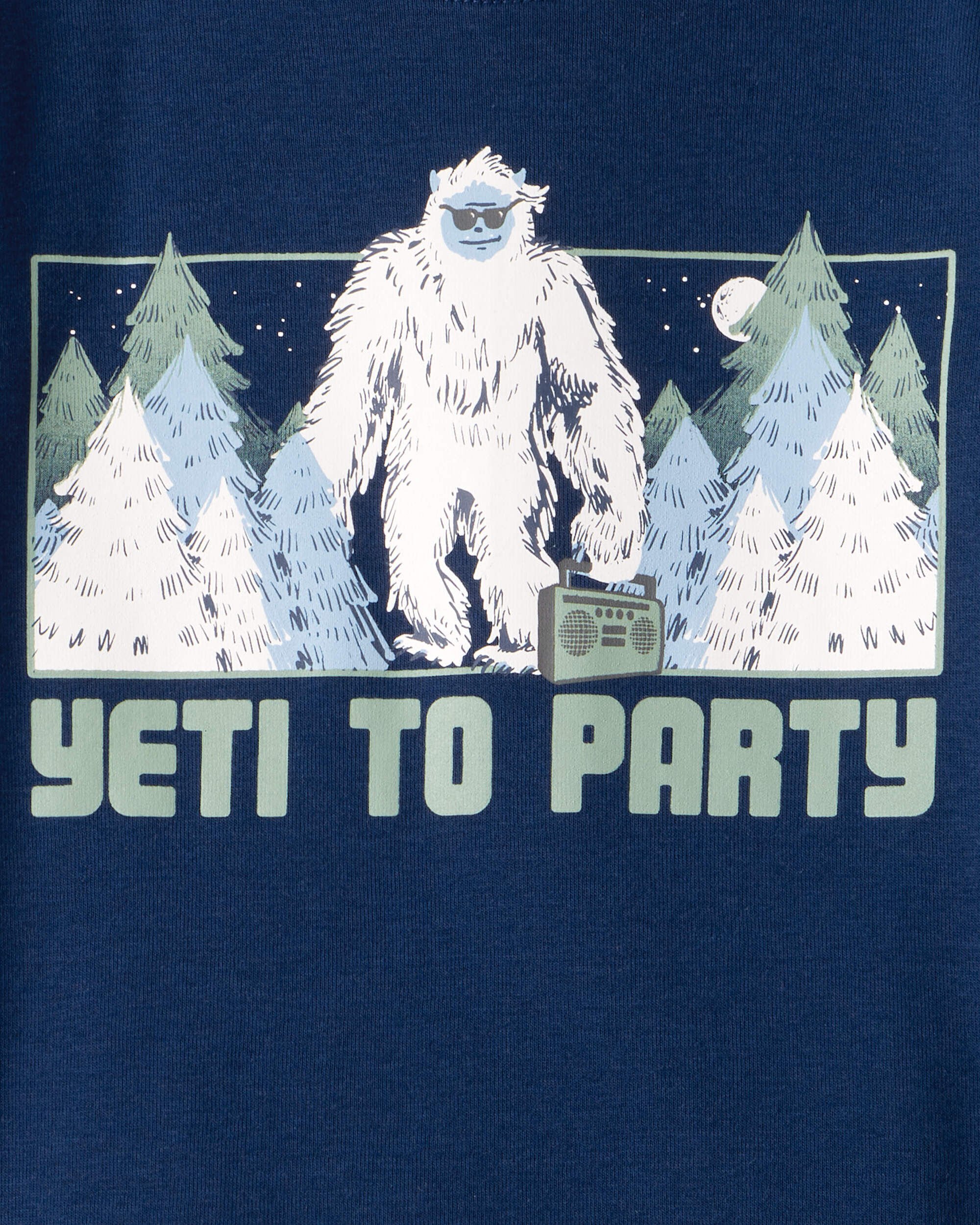 Boys Yeti Print 100% Cotton Long-Sleeve Snug Fit 4-Piece Pajamas - Green/Navy