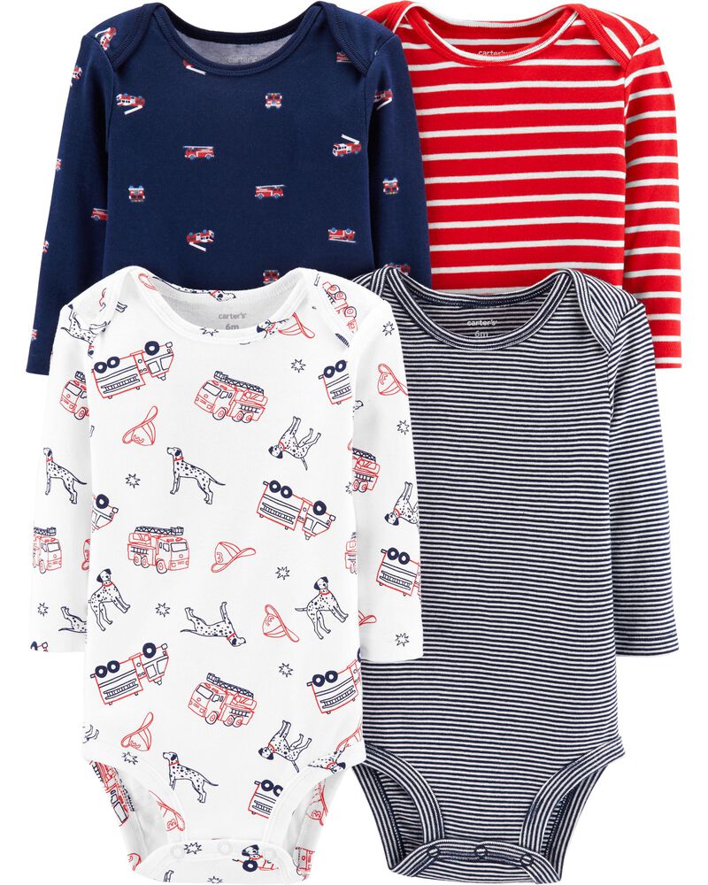 4 Pack Striped Firetruck Original Bodysuits Carters Com