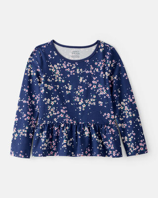 Product image 1 of Girls Floral Long-Sleeve Peplum Top - Navy