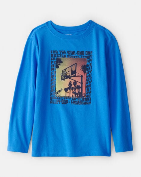 boys basketball long-sleeve graphic tee - blue