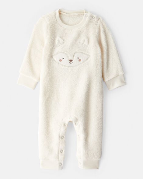 baby girl fox velour long-sleeve snug fit jumpsuit - cream