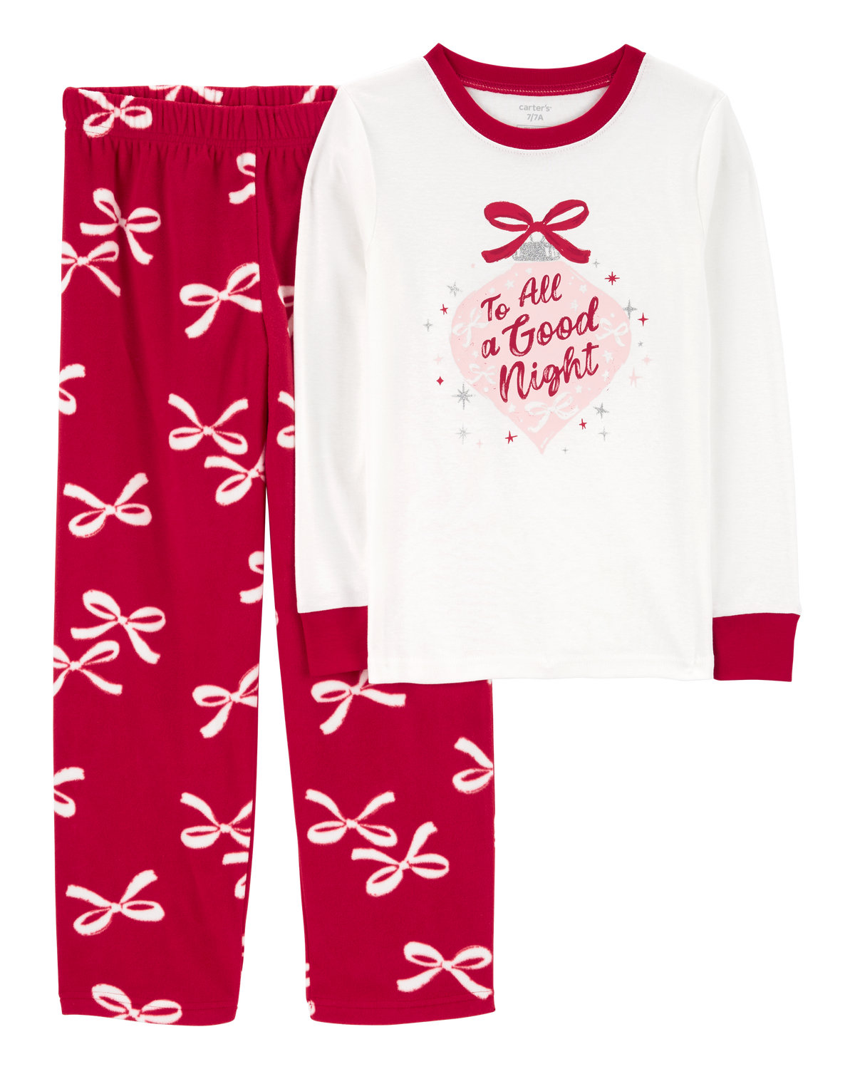 Kid 2-Piece Christmas Bow Cotton Fleece Pajamas