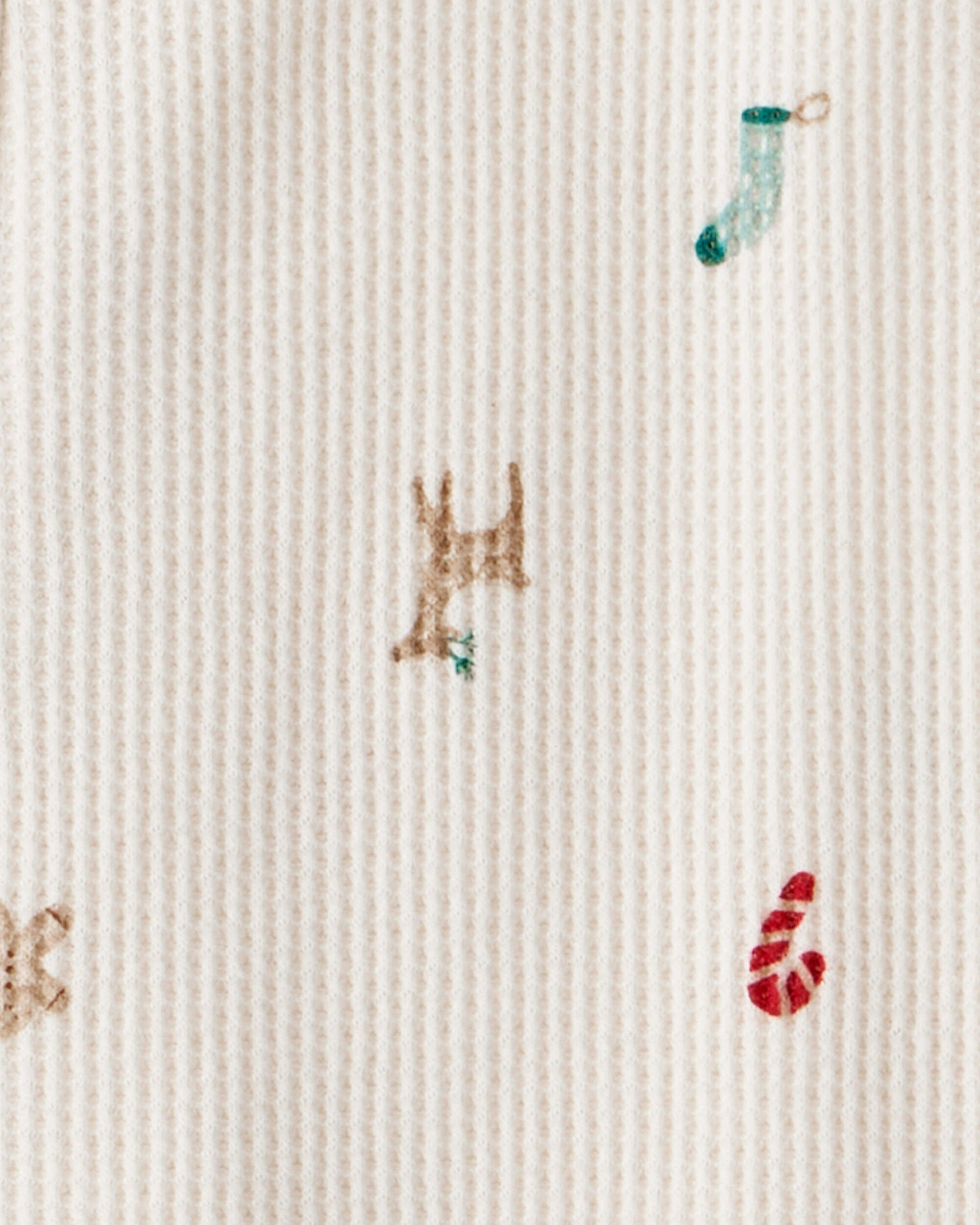 Toddler Mini Christmas Cotton Long-Sleeve Snug Fit 1-Piece Pajamas - White