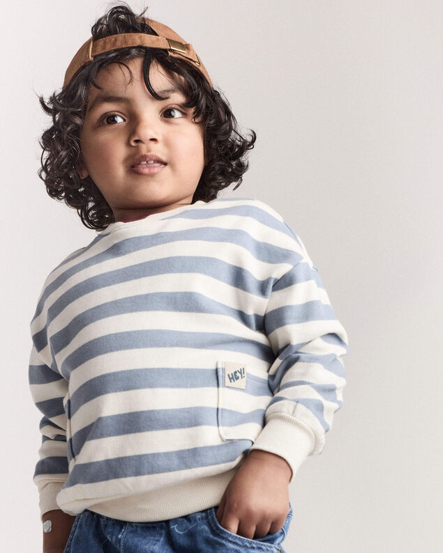 Product image 1 of Toddler 'Hey!' Striped Otter Sweatshirt™ with Pockets - Blue/Cream