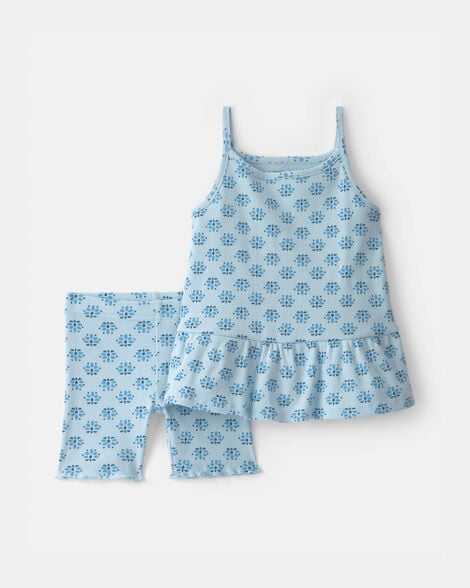 toddler girl 2-piece tank top & short set - blue