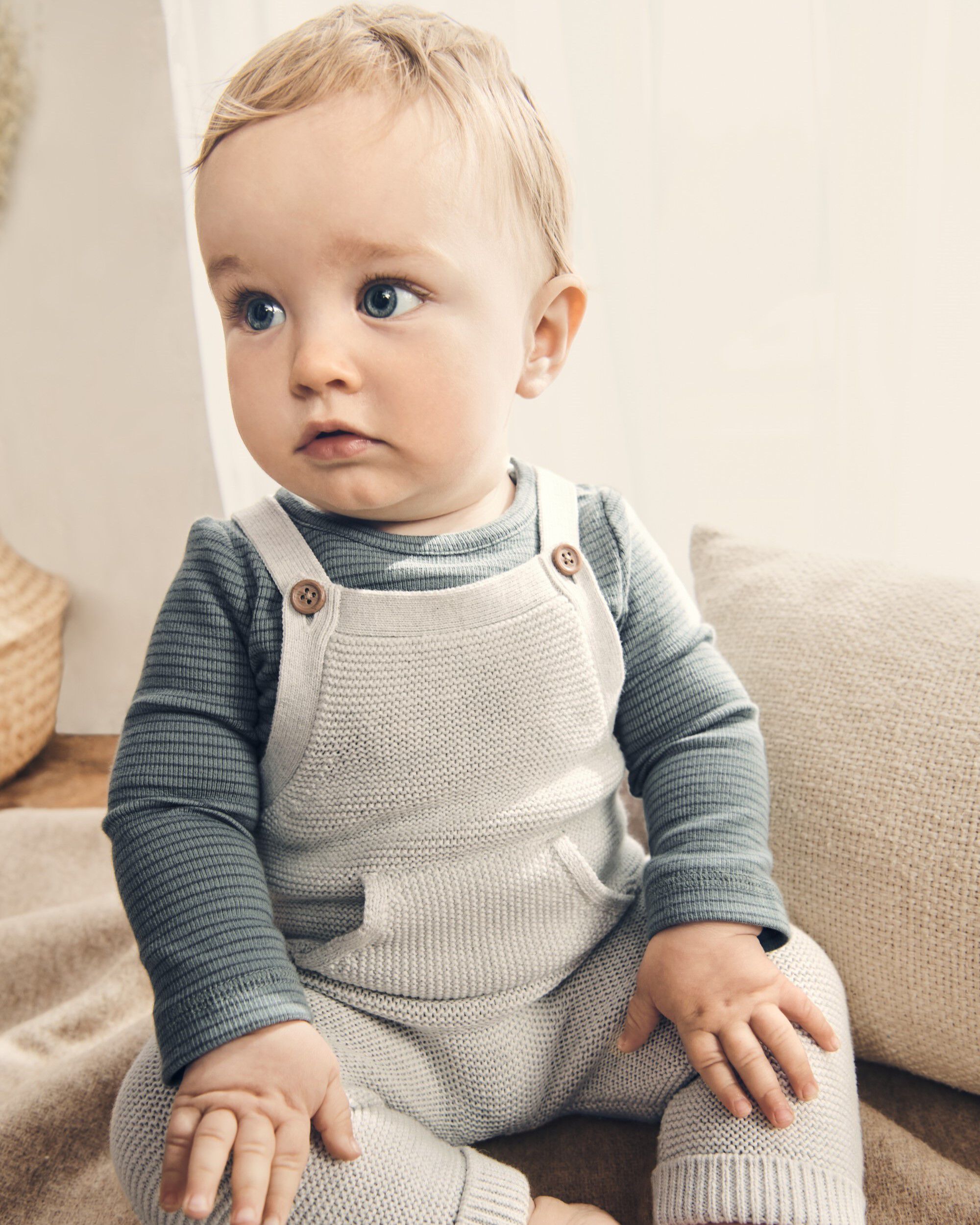 Baby Organic Cotton Sweater Knit Overalls Heather Grey