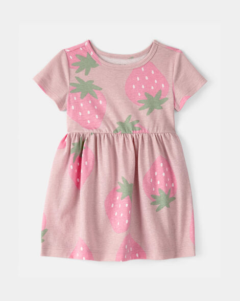 baby girl strawberry short-sleeve dress - pink