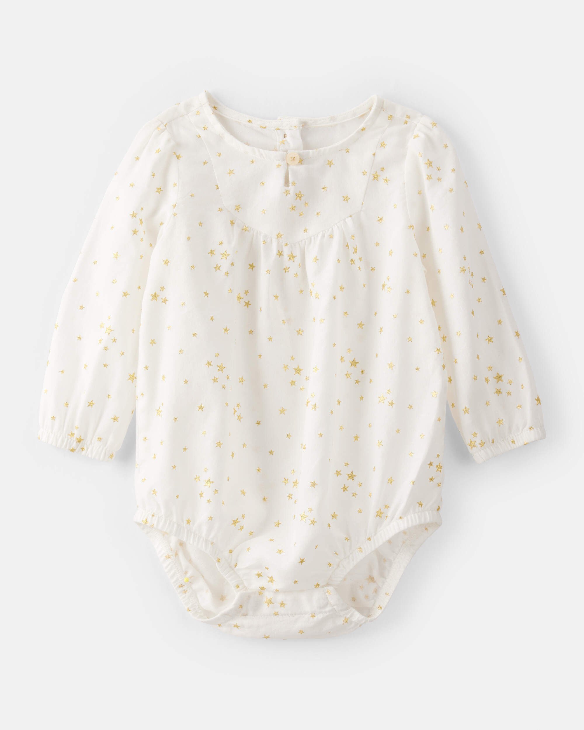 Baby Girl Star Print Cotton Long-Sleeve Fashion Bodysuit - White