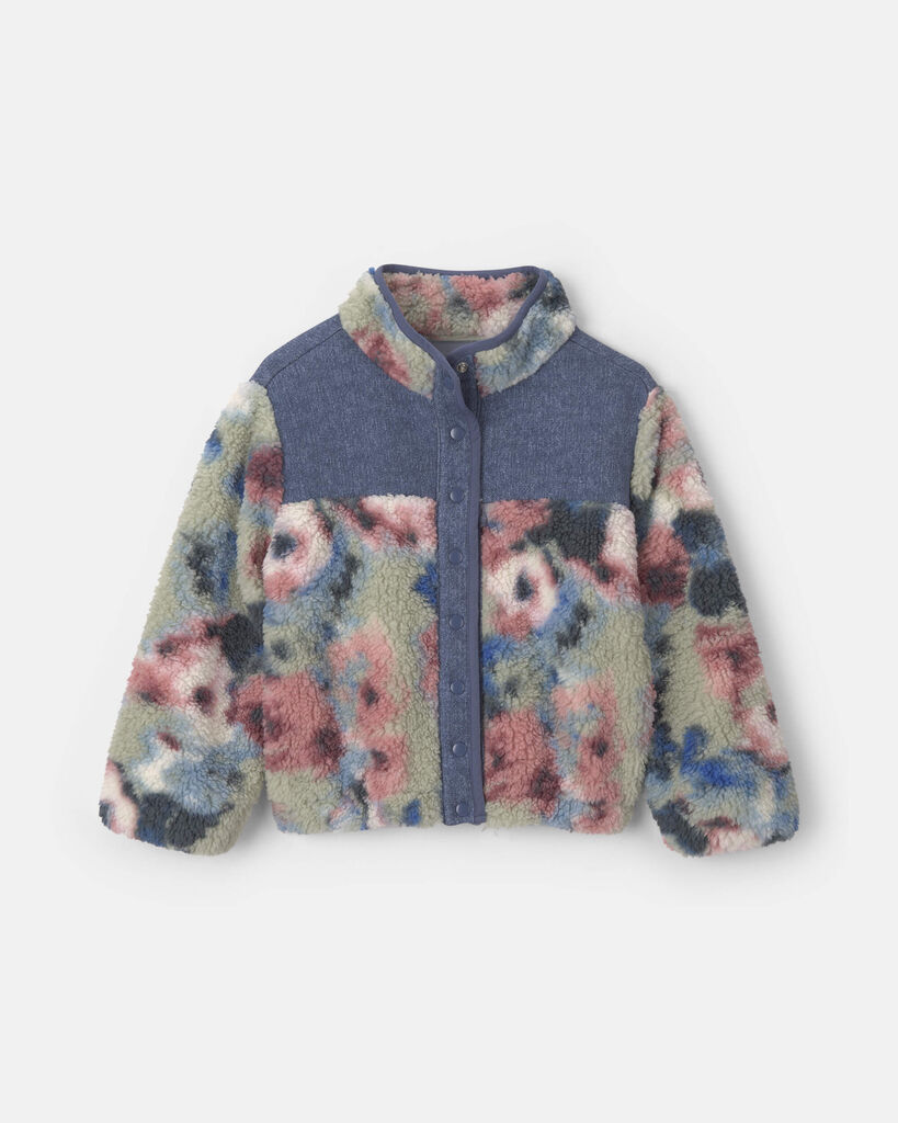 OshKosh B'gosh Girls Floral Teddy Fleece Jacket - Blue 10 Multi