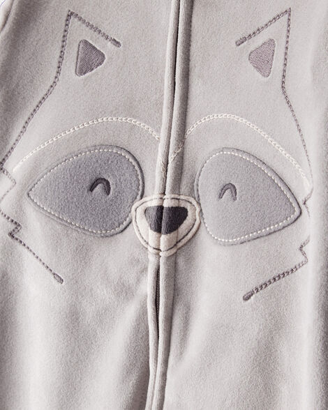 Product image 3 of Baby Boy Raccoon Velour Long-Sleeve Snug Fit 1-Piece Pajamas - Grey