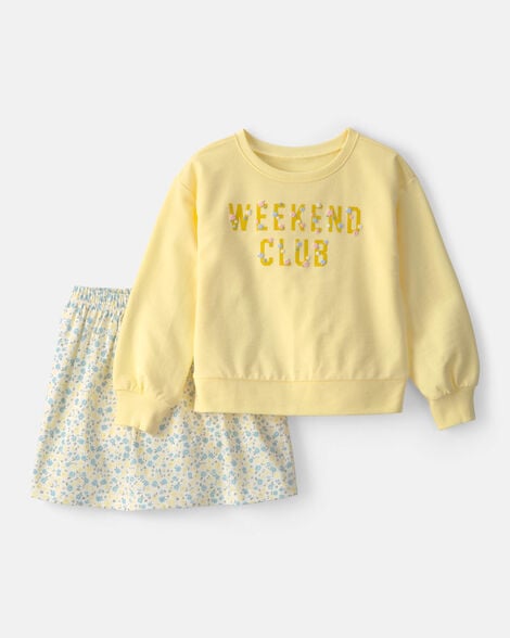 girls 2-piece floral french terry top & skirt set - yellow
