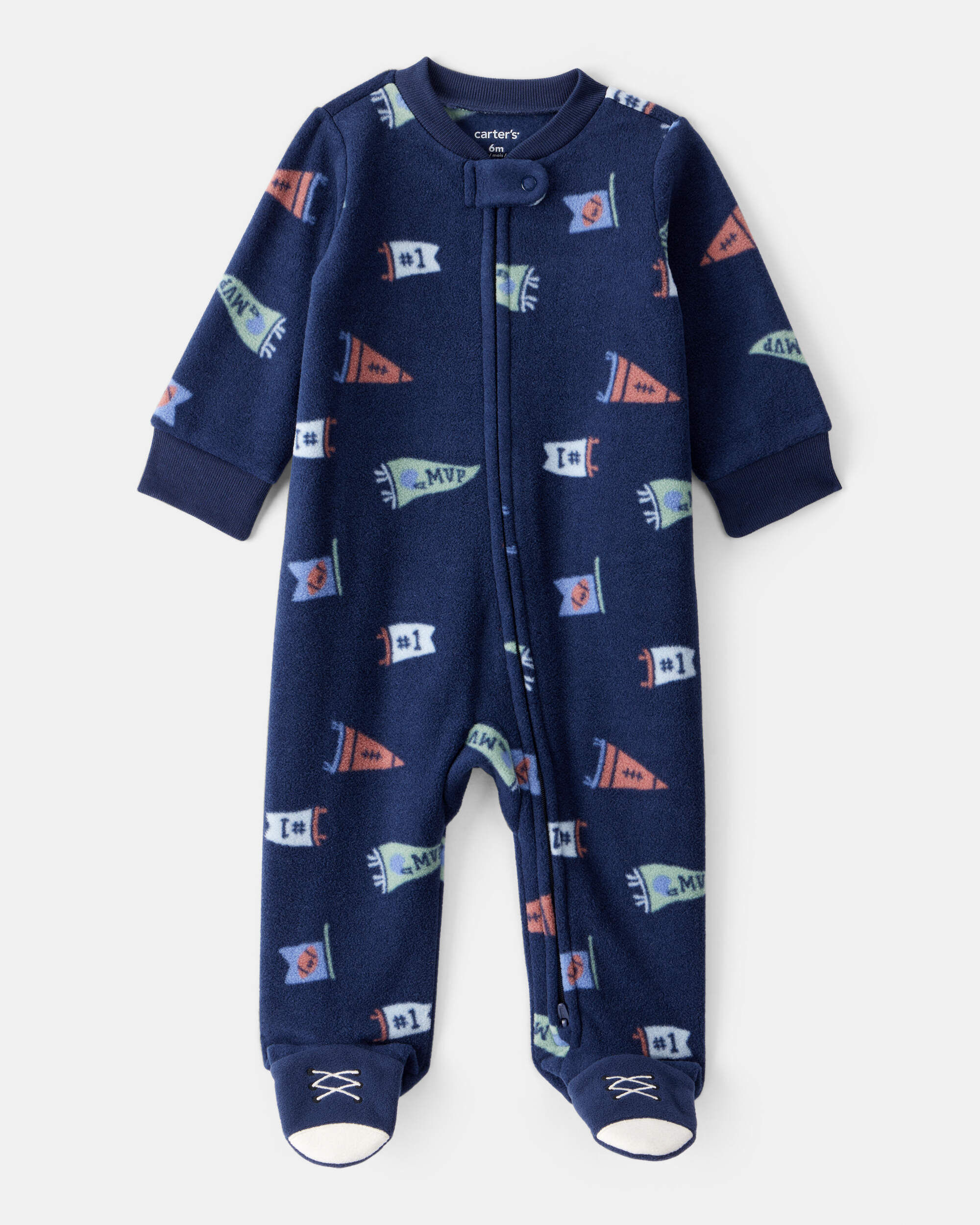 Baby Boy Sports Print Loose Fit Long-Sleeve Sleep & Play - Navy Blue