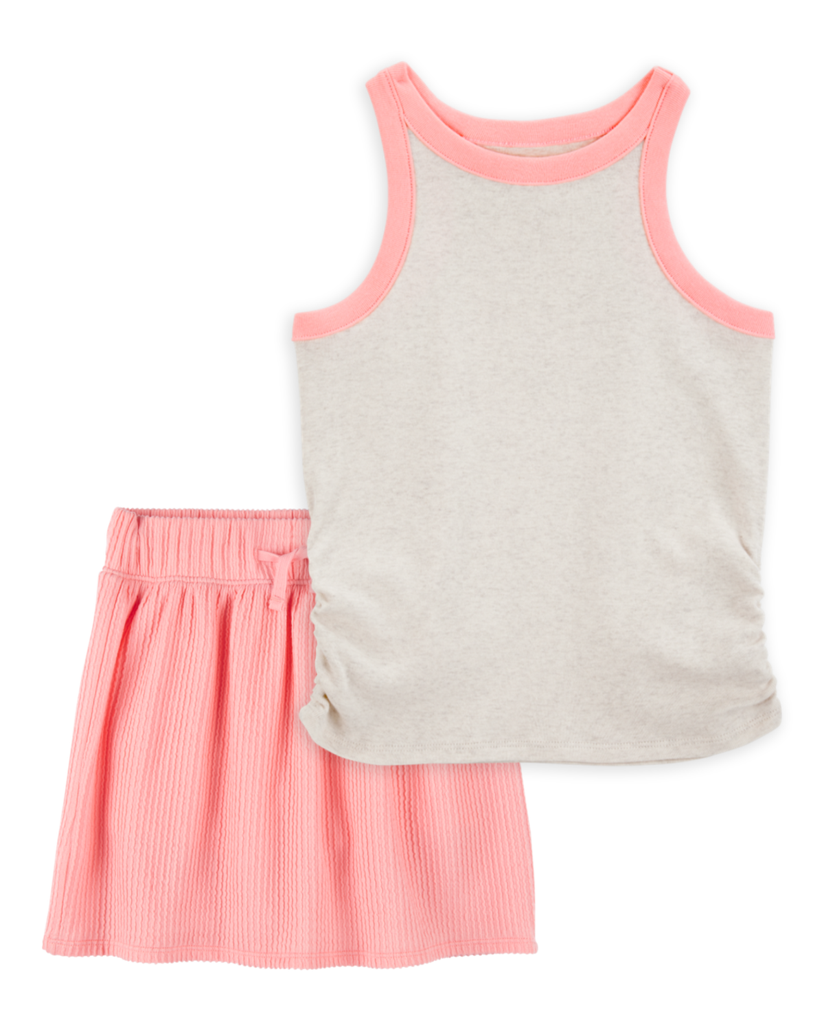 【CERRIC】POCKET GIRL ROUND TOP (2COLORS) Kid 2-Piece Ribbed Tank Top & Textured Drawstring Skort Set