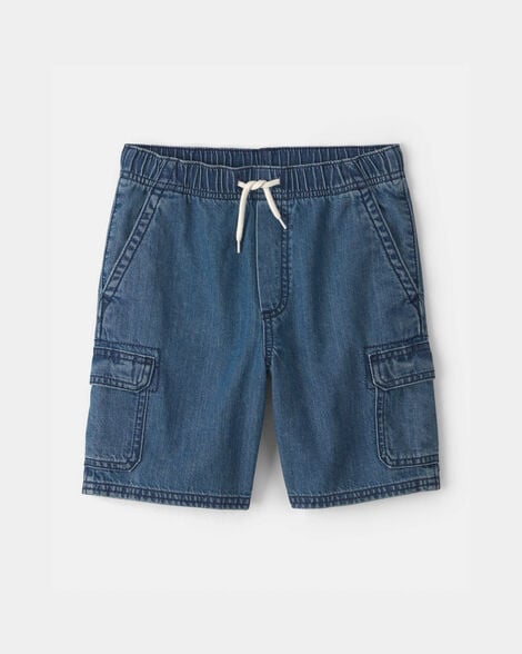 Boys Denim Cargo Shorts - Dark Wash