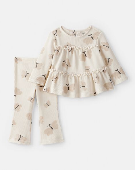 baby girl butterfly top & pant set - cream