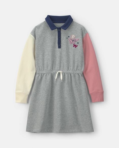 Image of Girls Varsity Color Block French Terry Dress - Grey/Pink/Navy