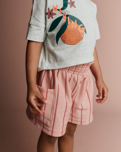 Toddler Girl Swing Shorts with Pockets in Stripes - Light Pink