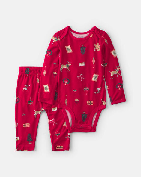 baby 2-piece christmas purelysoft™ long-sleeve bodysuit & pant set - red
