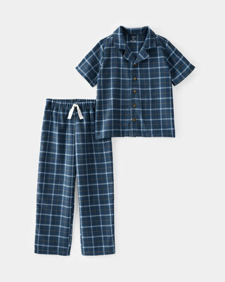 Kid Solid Loose Fit Waffle Knit 2-Piece Pajamas - Grey