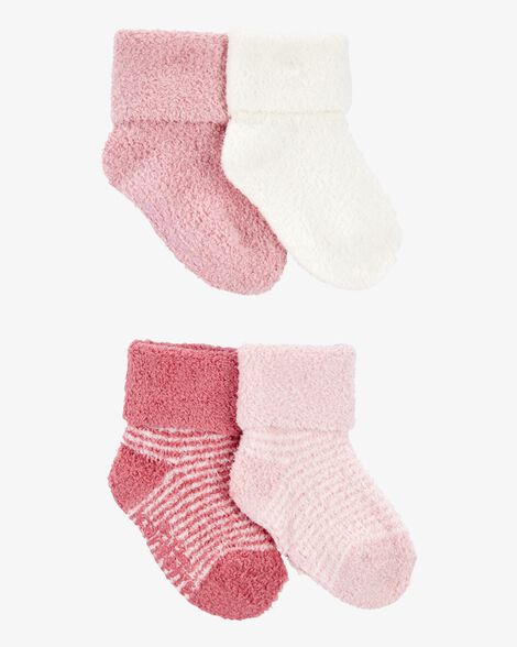  Product image 1 of Baby 4-Pack Chenille Foldover Cuff Booties - Pink/White