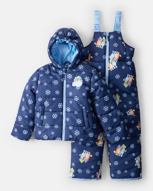 Product image 1 of Toddler 2-Piece Bluey™ Hooded Snowsuit Jacket & Bib Set - Blue