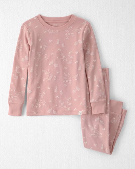 Toddler Girl 2-Piece Organic Cotton Ribbed Pajama Set in Pink Bunnies