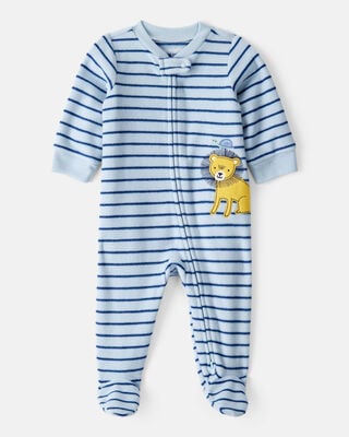 Baby Boy Highland Cow Zip-Up Fleece Sleep & Play Pajamas - Cream