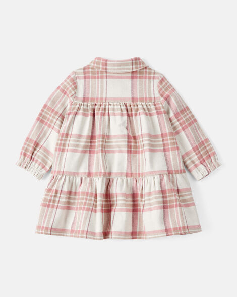 Product image 3 of Baby Girl 2-Piece Plaid Cotton Long-Sleeve Dress Set - Pink/White