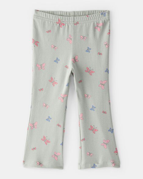 baby girl butterfly flare pull-on stretch leggings - green