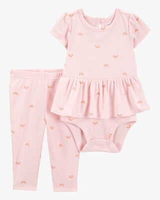 Product image 1 of Baby 2-Piece Rainbow Peplum Bodysuit Pant Set - Pink