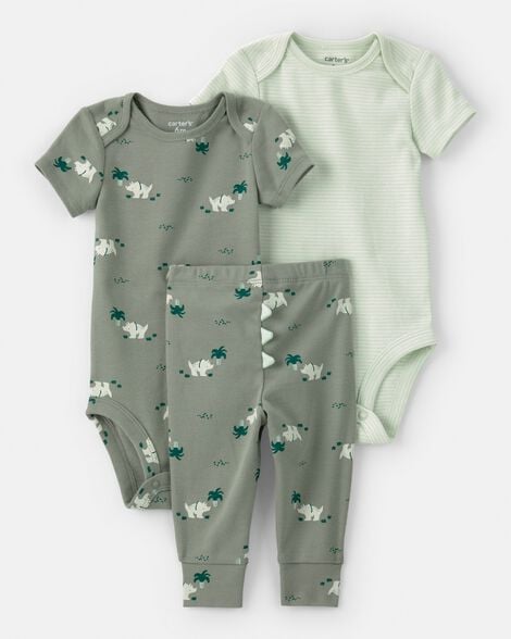 baby boy 3-piece dinosaur bodysuits & pant set - green