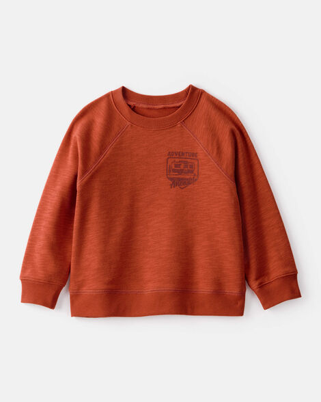 toddler boy adventures french terry pullover sweatshirt - orange