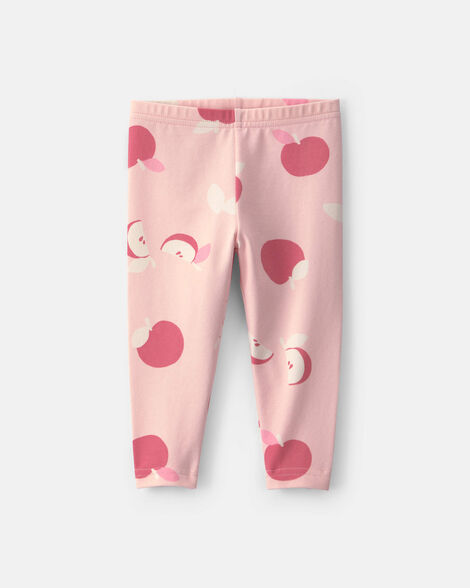 baby girl apple pull-on stretch leggings - pink